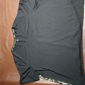 Catherines Women's Plus Size 5x V Neck Slub Knit Black & Yellow Shirt Sheer Back